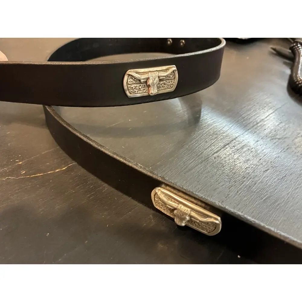 Black Genuine Leather Belt with 4 Bull Head Conchos Sizes 28, 30, 32, 38